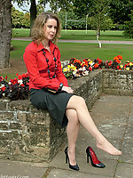 This sexy girl loves to walk around out doors in her high heels and pantyhose