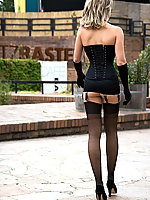 Hot german model in holdup ff nylons over pantyhose and high heels