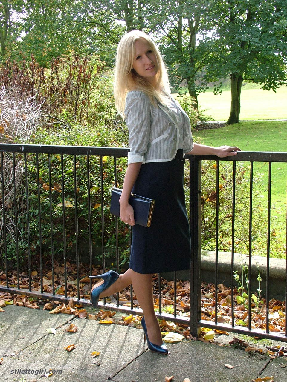 teen secretary in high heels and nylons