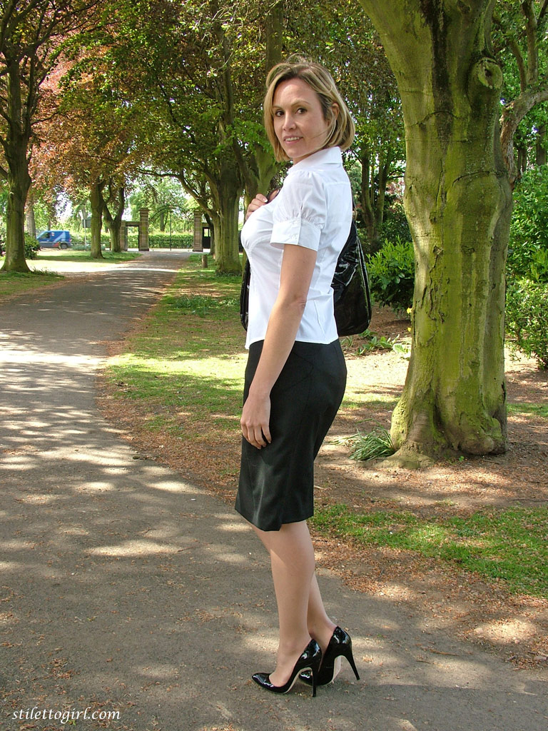 office girl in pumps and nylons