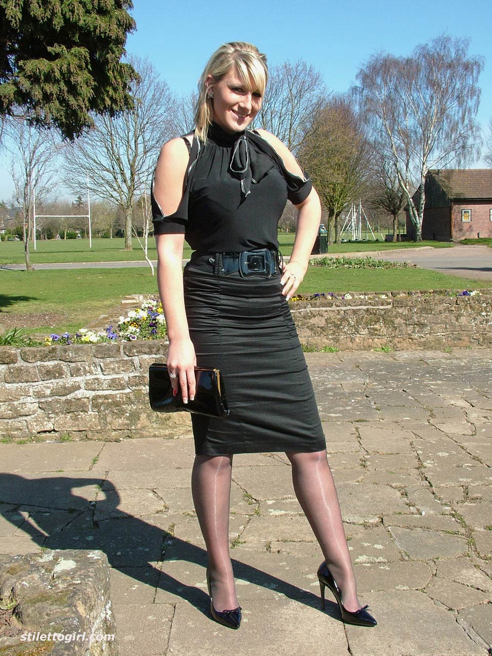 business woman in heels and pantyhose