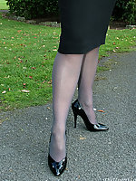 teen secretary in heels and pantyhose