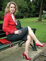 secretary in heels and white stockings