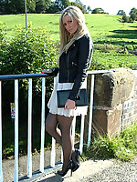legs in platforms and pantyhose