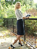 business woman in heels and pantyhose