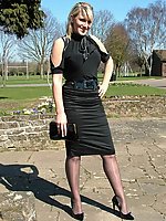 business woman in heels and pantyhose