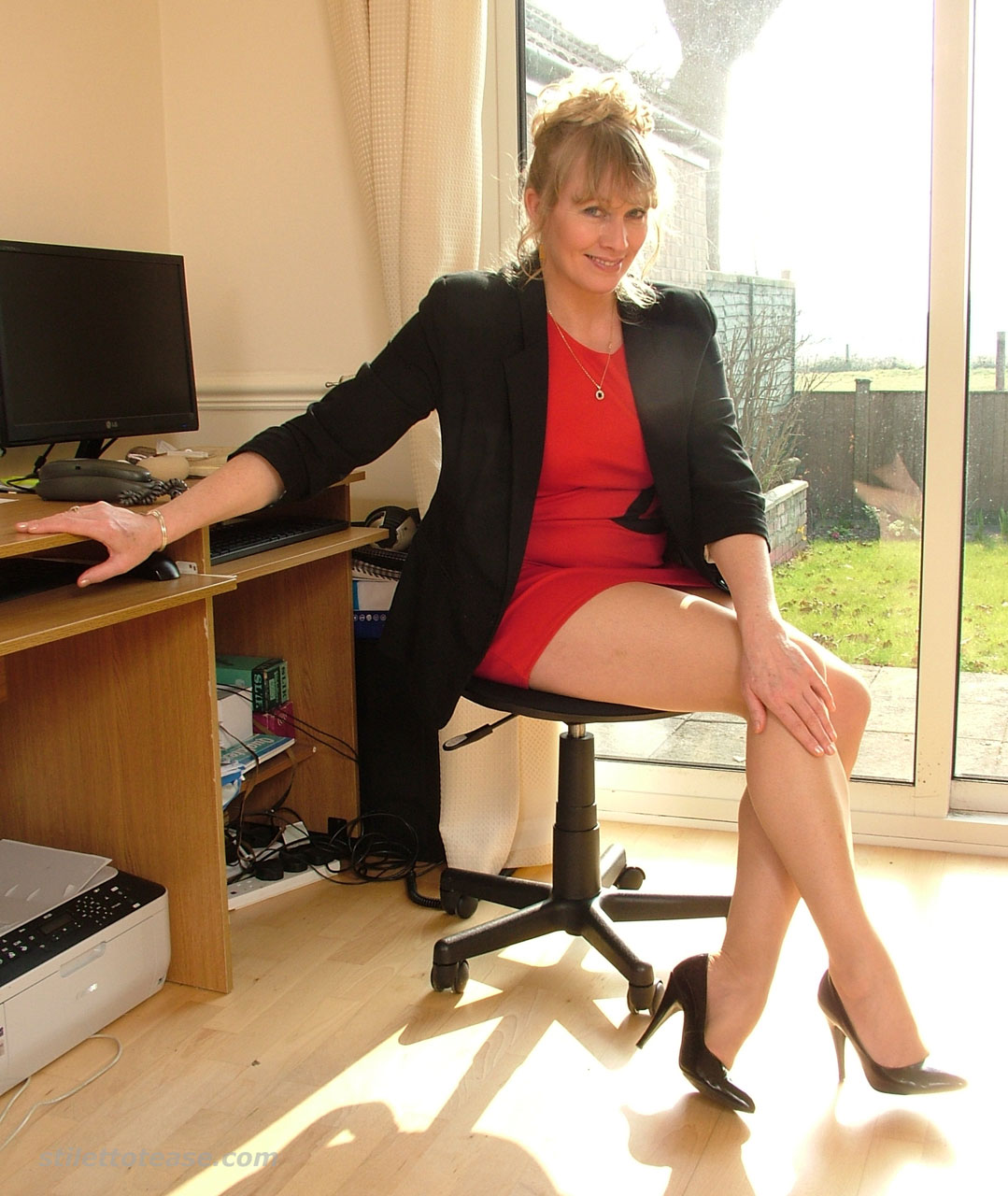 Office bitch in high heels and sexy stockings